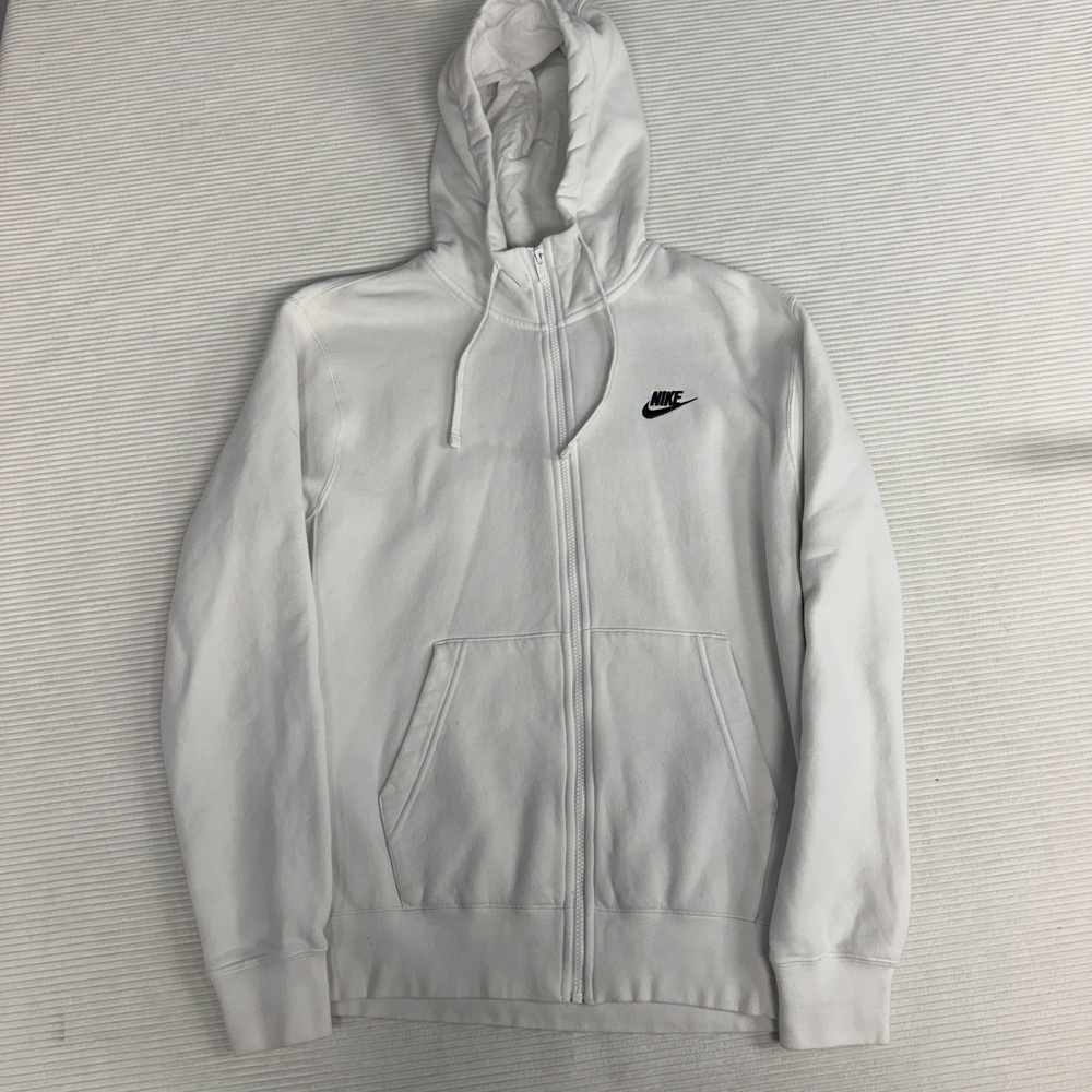 Nike Hoodie Mens Medium White Full Zip Fleece Swoosh Embroidered Logo BV2645-10A